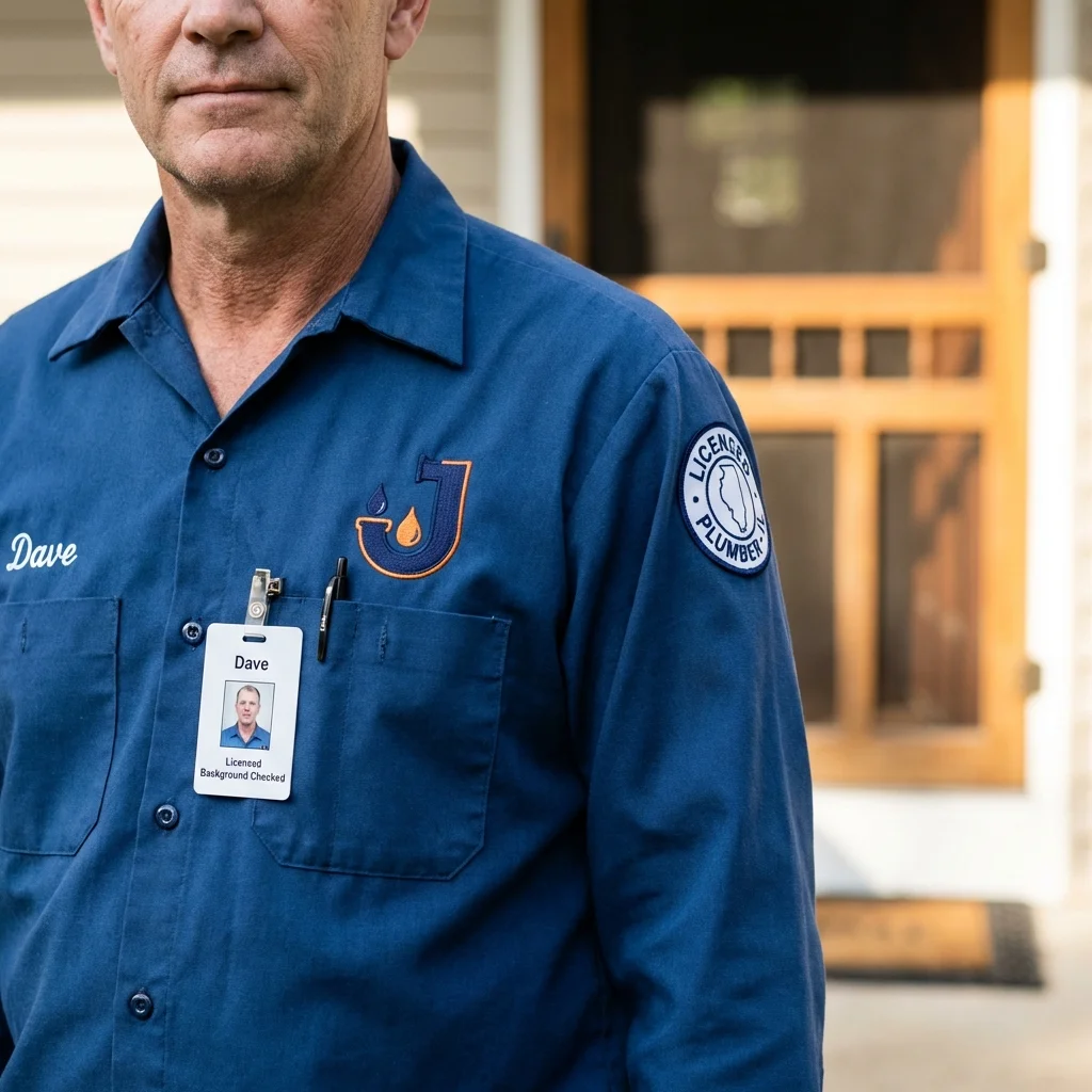 Licensed plumber showing ID badge in Apple Creek, OH