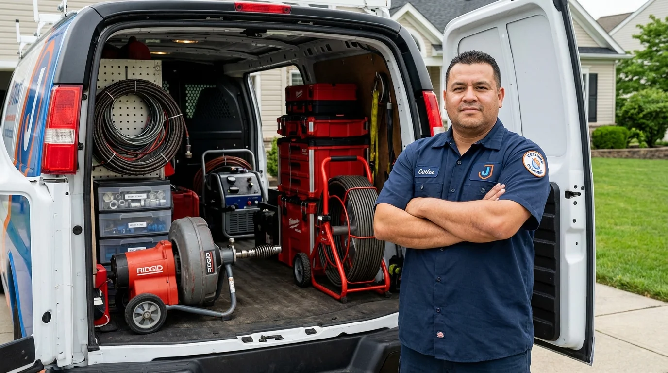Professional drain cleaning equipment and Johns Plumbing LLC plumber in Apple Creek