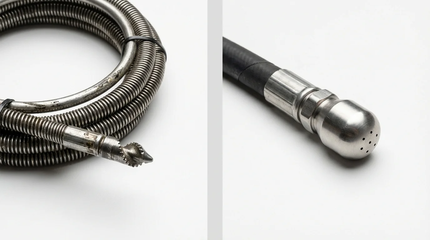 Drain snake cable and hydro jetting nozzle used for drain cleaning in Apple Creek, OH