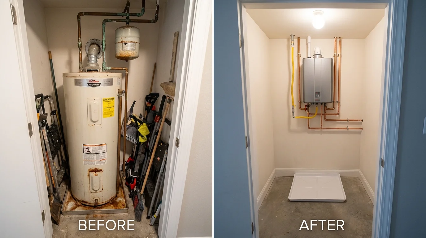 Tank water heater versus wall-mounted tankless unit comparison for Apple Creek, OH homeowners