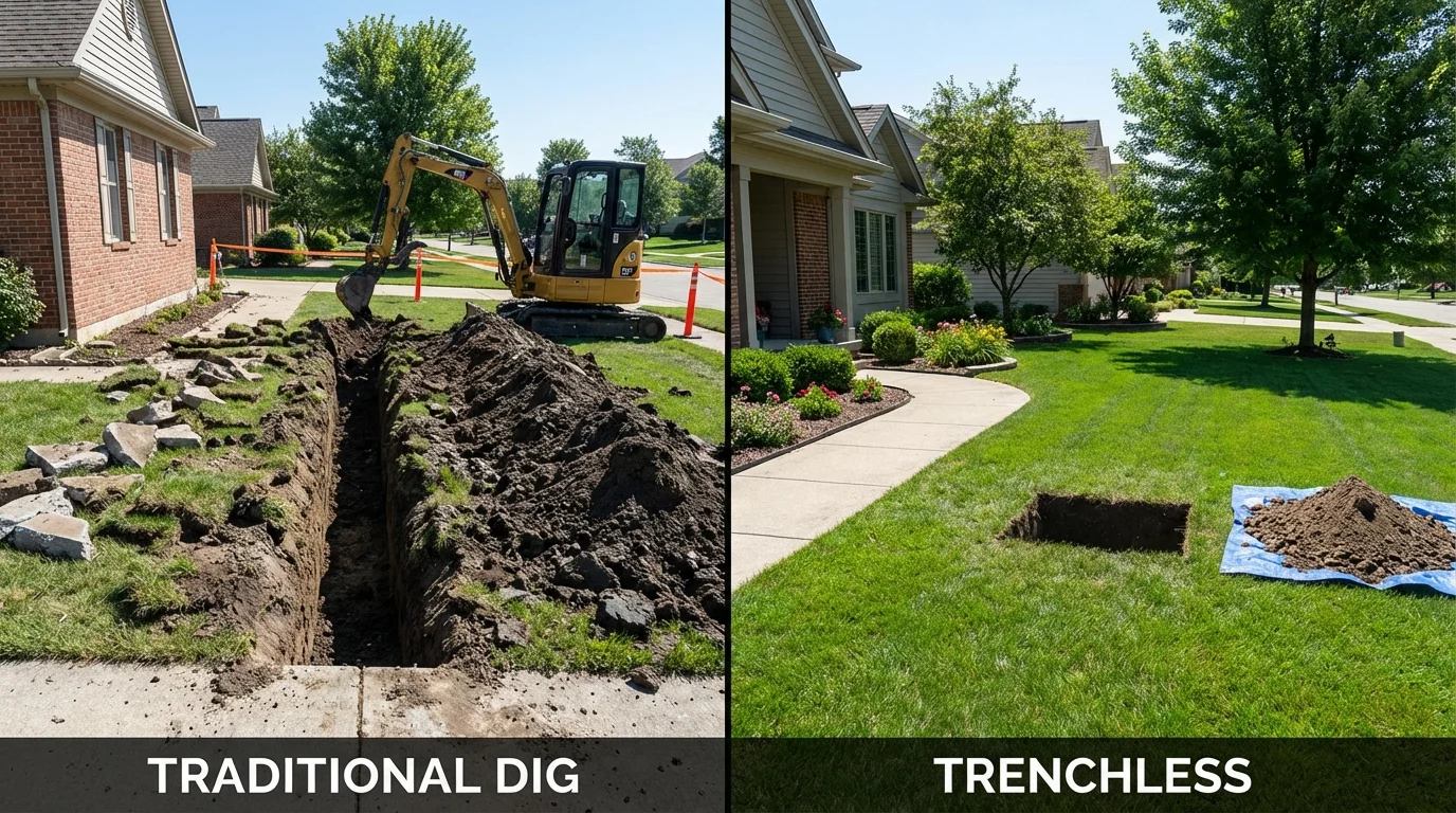 Trenchless sewer repair with minimal yard damage versus traditional excavation in Apple Creek, OH